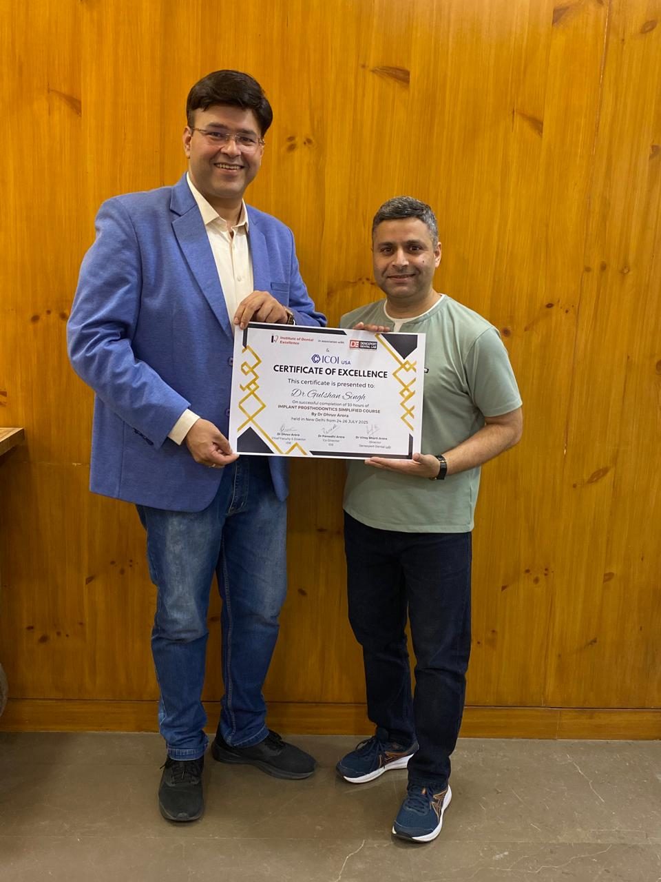 Certificate of excellence, Implant Prosthodontics course